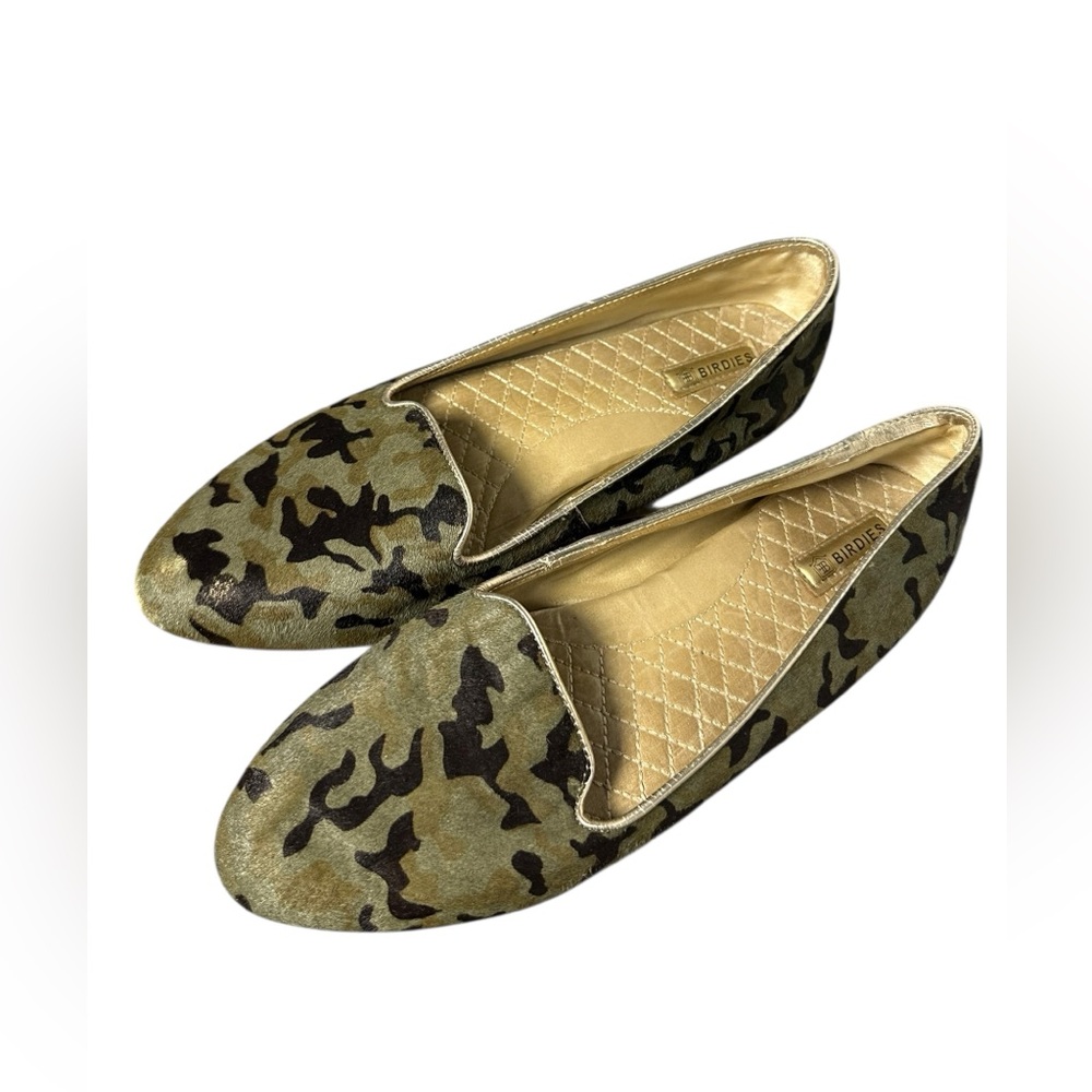 Birdies The Blackbird Slip-On Flats in Green Camouflage Calf Hair Size 9 Comfort